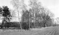 Das erste nachgebaute Grefenkreuz stand 1987 am Feldrand nur wenige Meter vom Originalstandort entfernt.